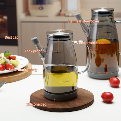 Large Glass Oil Dispenser Bottle for Kitchen Cooking Recipiente Para Aceite De Cocina Olive Oil Vinegar Dispenser Cruet Stainless Steel Lid No Drip Liquid Container (Clear, 34oz /1000ml)