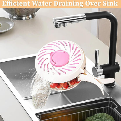 New Upgrade Fruit Washing Bowl with Strainer,3 in 1 Multipurpose Drain Basket with Lid & Ice Box,Foldable Handle Fruit Strainer,Fruit Washer Perfect for Fridge Storage and Outdoor Picnics(1 QT)