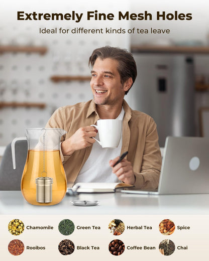 House Again Large Tea Infuser, Extra Fine Mesh Tea Strainers for Loose Tea, 18/8 Stainless Steel Tea Strainer with Extended Chain Hook, Tea Steeper for Brew Tea, Spices & Seasonings, for Multi Cups
