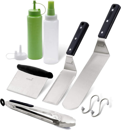 Anmarko Professional Griddle Spatula Set - Stainless Steel Metal Spatula and Griddle Scraper - Heavy Duty Commercial Grade