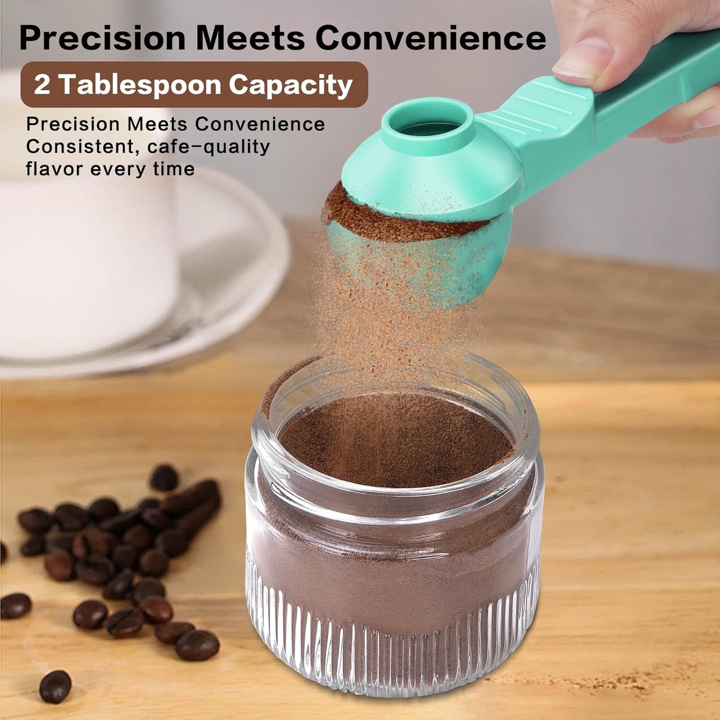 2-in-1 Coffee Scoop with Funnel, 2 Teaspoon Measuring Spoon for Reusable K Cups, Ground Coffee, Protein Powder & Tea, Mess-Free Plastic Design (Pink)