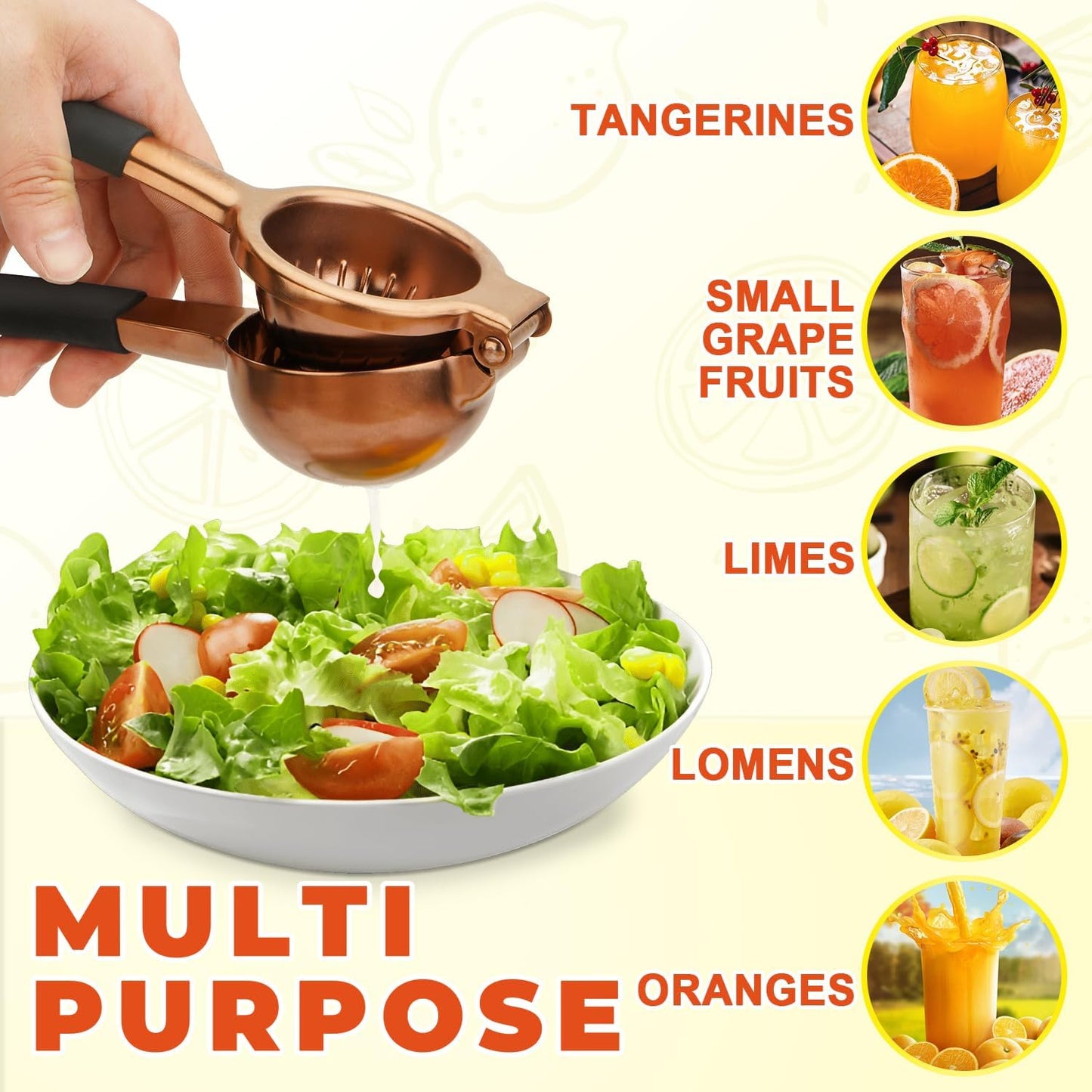 SHIKORI Lemon Squeezer, Large Heavy Duty Handhelp Juicer for Lemon, Stainless Steel Hand Press Citrus Juicer, Lime Squeezer Bar Tool, Manual Citrus Press (Rose Gold)