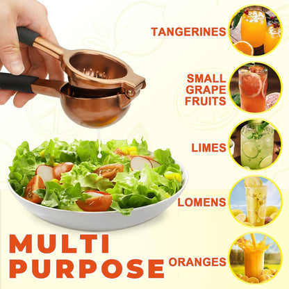 SHIKORI Lemon Squeezer, Large Heavy Duty Handhelp Juicer for Lemon, Stainless Steel Hand Press Citrus Juicer, Lime Squeezer Bar Tool, Manual Citrus Press (Rose Gold)