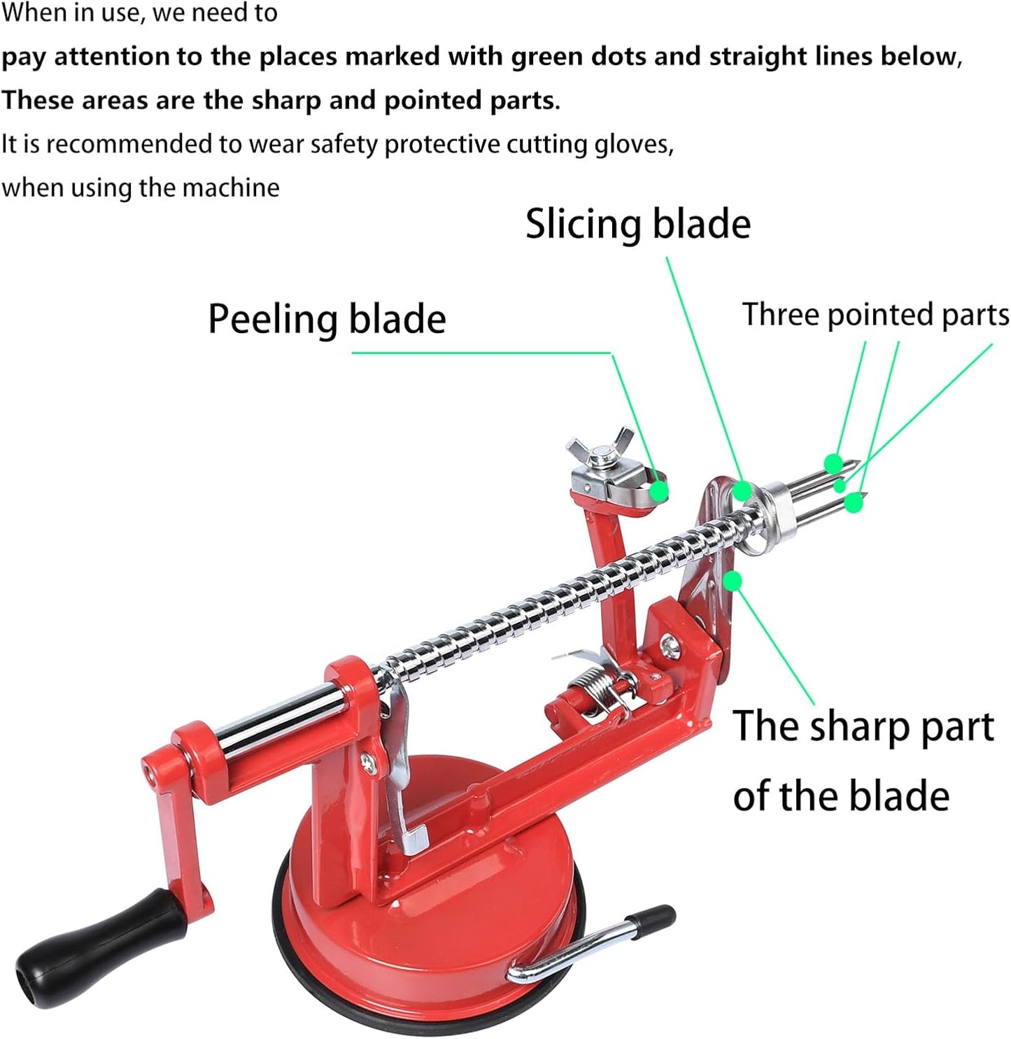 Apple Peeler Corer, Apple Peeler, 3 in 1 Peel Slice Remove Core, with Suction Base Suitable for Apples, Pears, Potatoes, Carrots (Red)