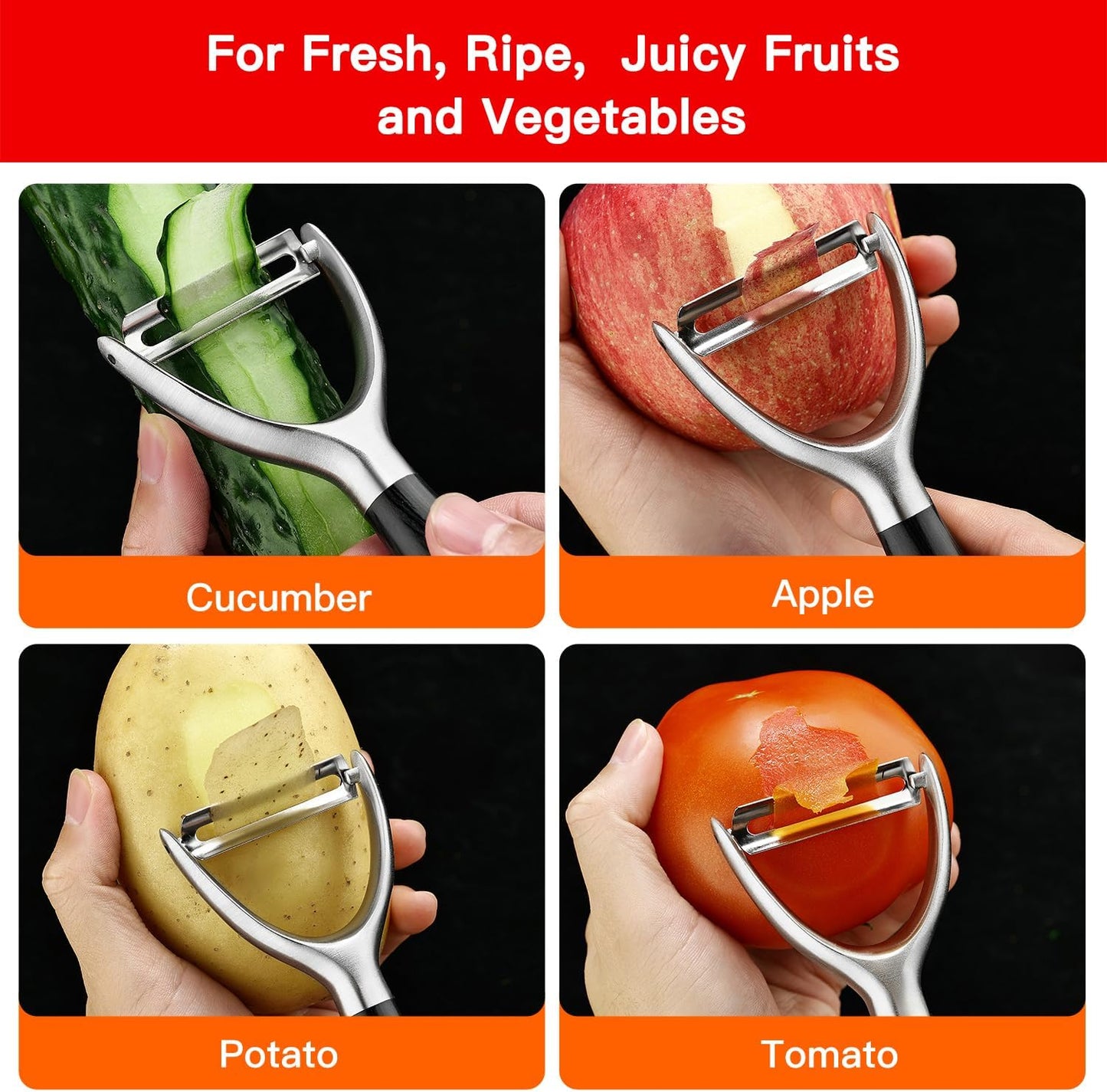 Serrated Blade Premium I Type 304 Stainless Steel Multifunctional Kitchen Peeler Real Wood Handle Ultra Sharp Blade Vegetable Potato Apple（Agarwood）