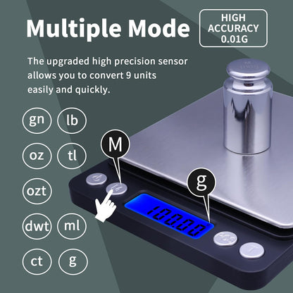 Gram Scale,Capacity 500g Accuracy 0.01g Mini Food Scales Digital Weight Grams and Oz,Small Kitchen High Precision for Espresso,Baking,Jewelry,Soap Making,Silver