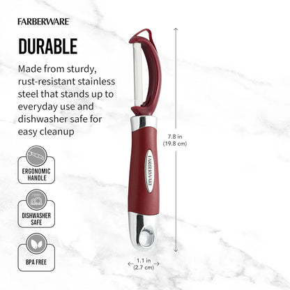 Farberware Pro2 Vegetable Peeler, Euro Peeler with Razor-Sharp Stainless Steel Blade, Swivel Peeler for Potatoes, Fruits, and Vegetables, Built-In Bud Remover, Dishwasher Safe