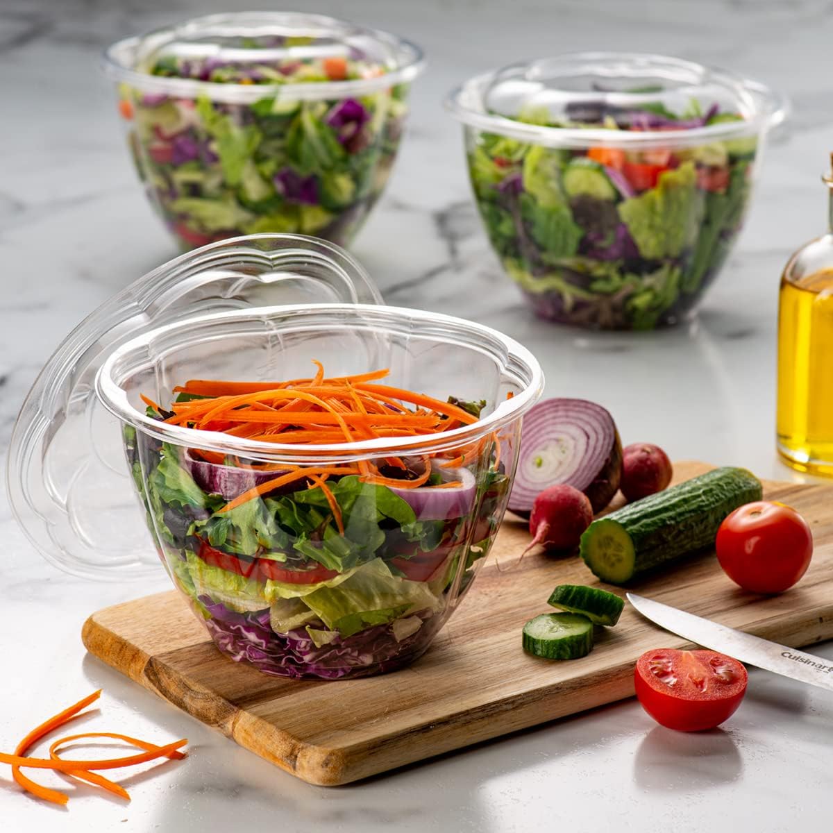 GUSTO [18 oz. - 50 Count Clear Plastic Salad Bowls with Lids, Disposable Salad Containers - Perfect for Takeout, Salads, and Meal Prep (Formerly Comfy Package)