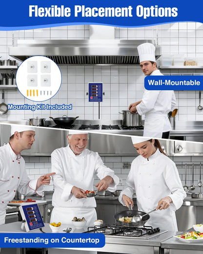 Commercial Kitchen Timers for Cooking, 8 Channel Timer for Commercial Kitchens, Heavy-Duty Loud Alarm Timer for Restaurants, Stainless Steel, LED Technology