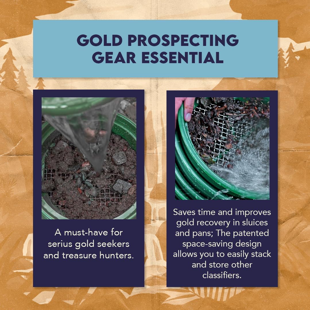 SE 13.25 Inch Wide Stackable Classifier Gold Prospecting Pan - 1/8 Inch Stainless Steel Mesh Sifting Pan, Green