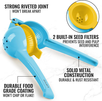 Zulay Kitchen Metal 2-in-1 Lemon Squeezer - Sturdy Max Extraction Hand Juicer Lemon Squeezer Gets Every Last Drop - Easy to Clean Manual Citrus Juicer - Easy-Use Lemon Juicer Squeezer - Yellow/Green