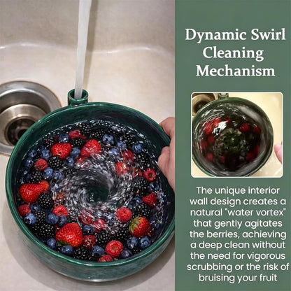 Berry Swirl Bowl, Self Spinning Berry Washing Bowl, Berries Rinse and Drain Bowls with Vortex Washing Design, Fruit Washer Colander, Dynamic Swirl Cleaning Basket for Fruit Lovers (1pc)