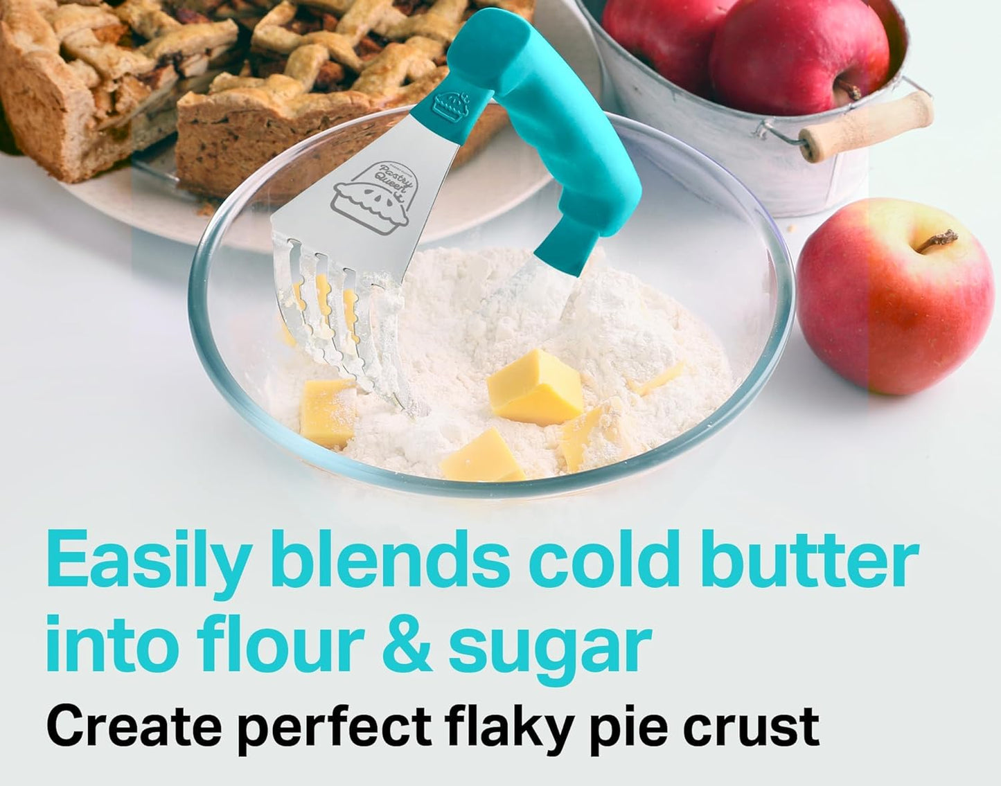 Pastry Cutter Tool - Heavy Duty Stainless Steel Pastry Blender, Comfortable Handle, Dishwasher Safe, Perfect Flaky Pie Crust & Biscuits - Blue