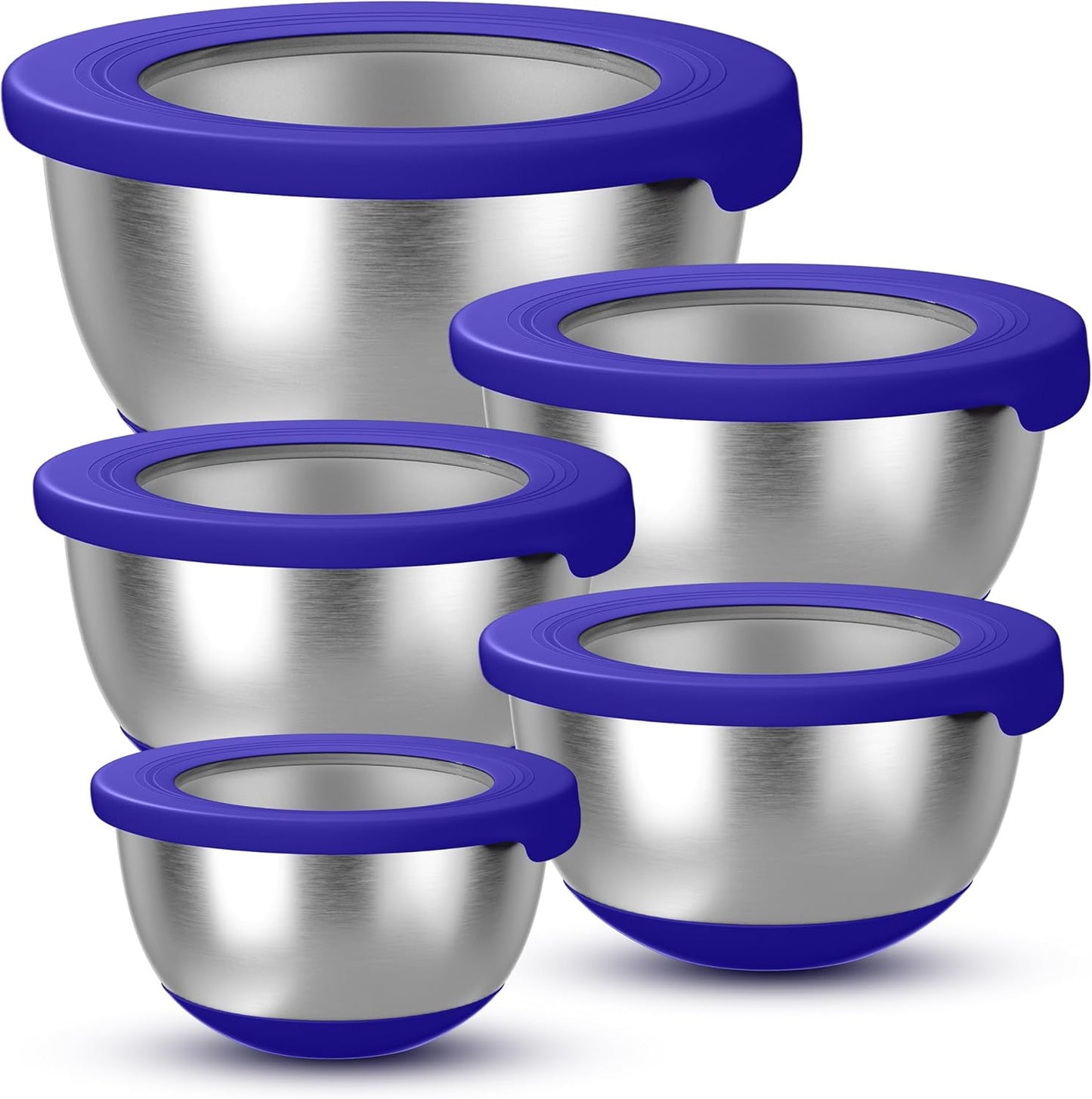 KITEISCAT Stainless Steel Mixing Bowls with Lids – Set of 5 Large Nesting Metal Bowls for Kitchen, Baking, Cooking, Food Prep & Storage, Non-Slip Base, Dishwasher Safe,Khaki
