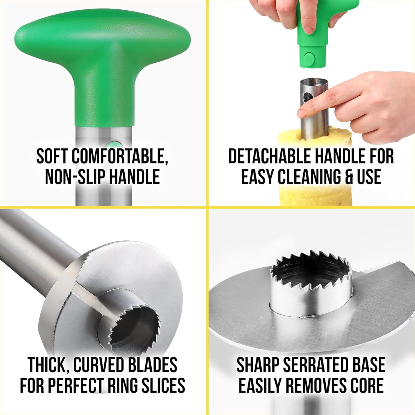 Zulay Kitchen Stainless Steel Pineapple Corer & Slicer – Heavy Duty Pineapple Cutter & Eye Removal Tool – Effortless Core Remover Tool with Sharp Reinforced Blade & Ergonomic Handle - Black