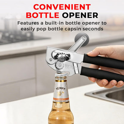 MARSWELL Heavy Duty Can Opener for Large Cans, Extra-Long Handles & Oversized Knob for Easy Cranking, Commercial Manual Hand Crank Opener Opens Big #10 Cans Smoothly, Strong All-Steel Construction