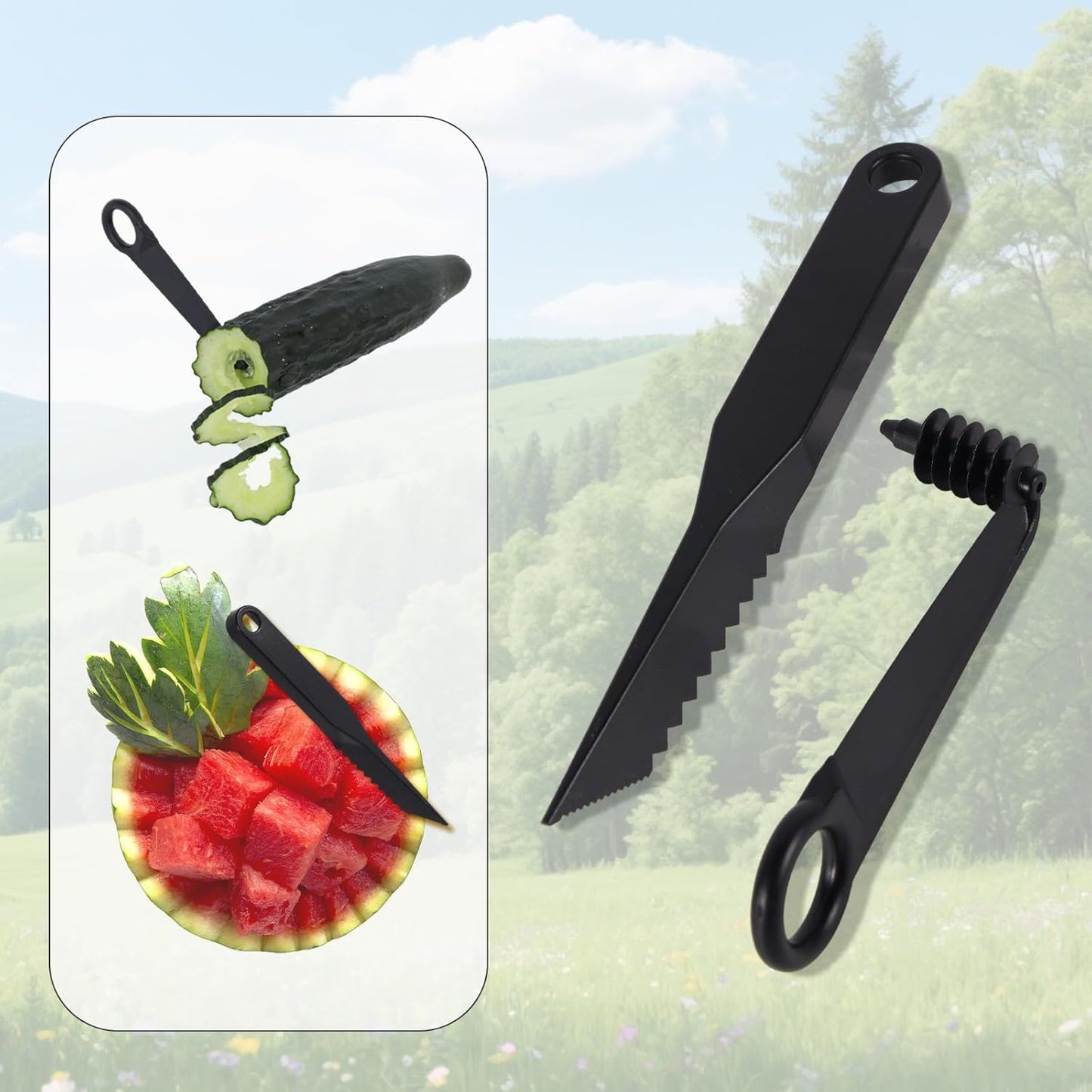 Kitchen Spiral Cutter and V-Shaped Tools, Spiral Potato Slicer Knife Vegetable Spiralizer Manual Screw Peelers Kitchen Gadgets for Fruit Cucumber Potato Carrot