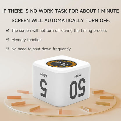 Rotating Productivity Timer 5, 25, 10, 50 Minutes Preset, Desk Cube w/Gravity Sensor for ADHD, Mute Functions, Ideal for Work, Study, Kitchen, Back to School (1, Wood Grain Finish)