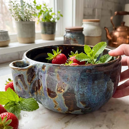 The Original Artisan Swirling Berry Bowl, Self Rinsing Berry Bowl with Drain Holes, Vortex Fruit Washing Design, Automatic Rotating Strainer Basket for Berries Vegetables Serving (1PCS*B)