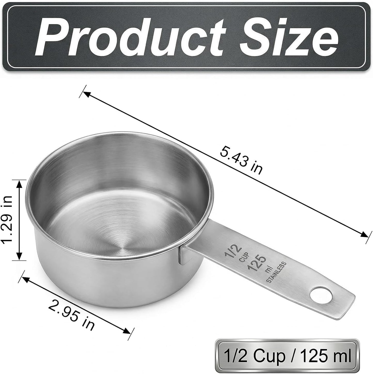 1 Cup Stainless Steel Measuring Cup, 250 ml Cooking Measure Scoop, 1 Cup Measure Cup Tablespoon with Handle for Dry and Wet Food, 250 ml Metal Coffee Scoop for Cooking Drinking Baking