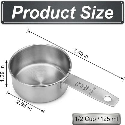 1 Cup Stainless Steel Measuring Cup, 250 ml Cooking Measure Scoop, 1 Cup Measure Cup Tablespoon with Handle for Dry and Wet Food, 250 ml Metal Coffee Scoop for Cooking Drinking Baking