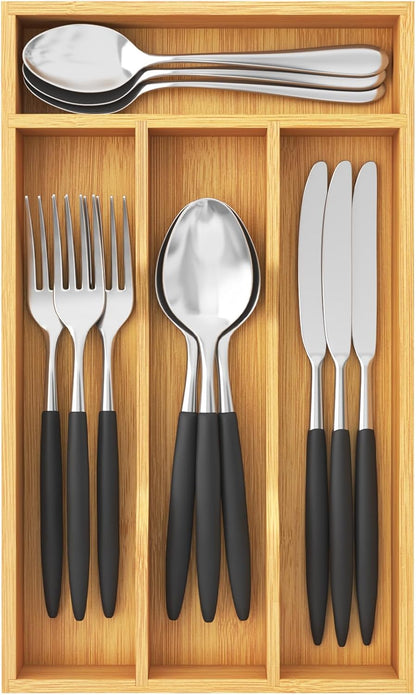 Lifewit Silverware Drawer Organizer, Utensil Tray for Kitchen, Flatware and Cutlery Holder, Storage for Spoons Forks Knives, 6.7 x 12", Natural
