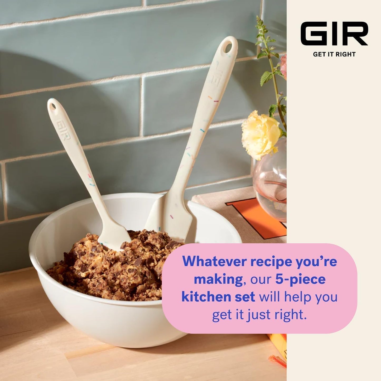 GIR: Get It Right 5-Piece Silicone Ultimate Kitchen Utensils Set - Ladle, Spatula, Flip, Spoon & Spoonula - Non-Toxic Cooking Utensils for Nonstick Cookware, Cooking and Baking - Black