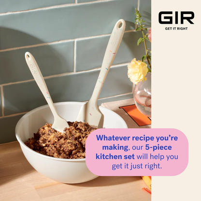 GIR: Get It Right 5-Piece Silicone Ultimate Kitchen Utensils Set - Ladle, Spatula, Flip, Spoon & Spoonula - Non-Toxic Cooking Utensils for Nonstick Cookware, Cooking and Baking - Black