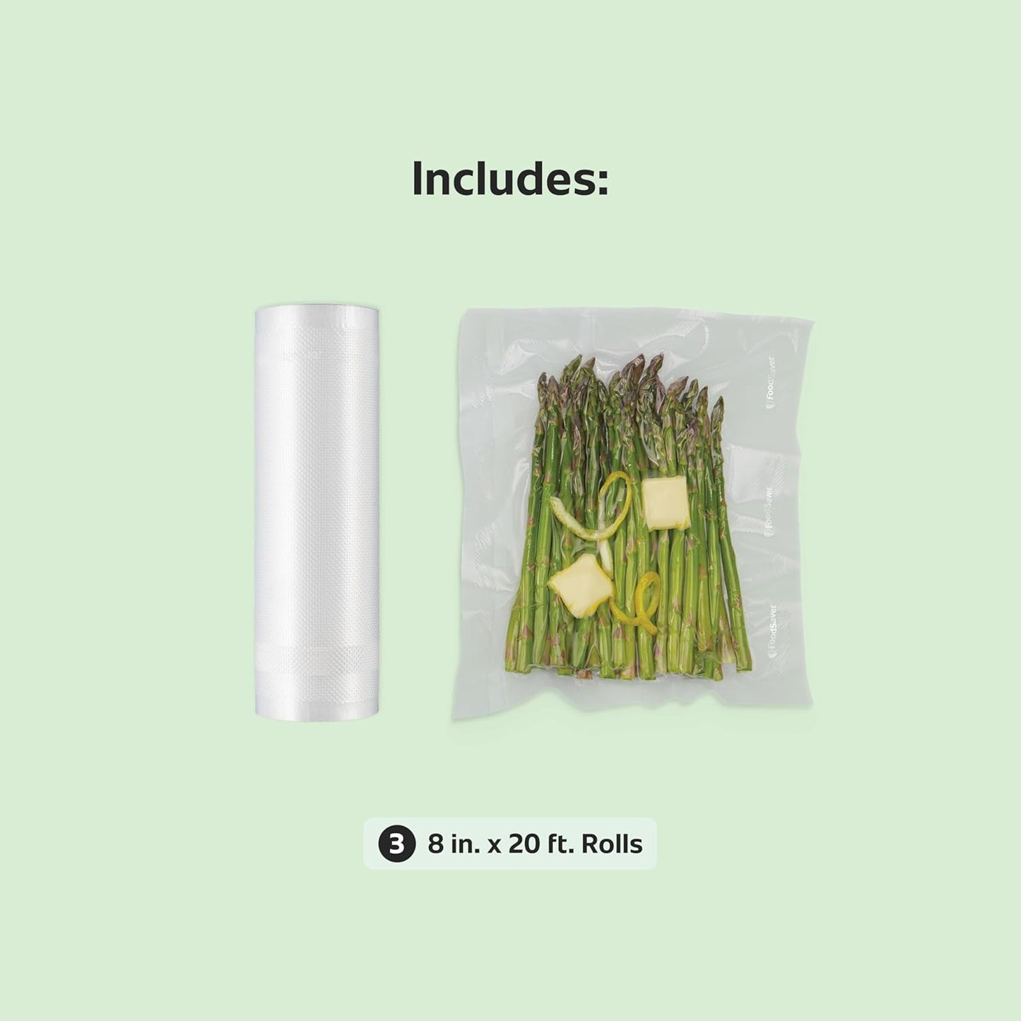FoodSaver Custom Length Vacuum Sealer Bags Multipack, 5 Count Rolls for Airtight Food Storage and Sous Vide - Compatible with FoodSaver, 8 (2 Pack) and 11 (3 Pack)