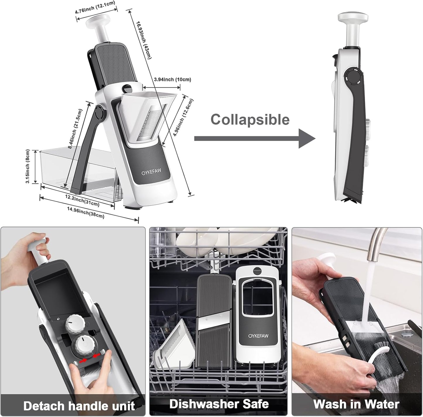 Safe Mandoline Slicer for Kitchen, 6 in 1 Vegetable Chopper, French Fry Cutter For Potatoes, Potato Slicer,Food Chopper,Adjustable Thickness 0.1-8 mm, With Peeler/Cleaning Brush (Black)