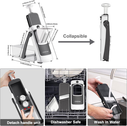 Safe Mandoline Slicer for Kitchen, 6 in 1 Vegetable Chopper, French Fry Cutter For Potatoes, Potato Slicer,Food Chopper,Adjustable Thickness 0.1-8 mm, With Peeler/Cleaning Brush (Black)