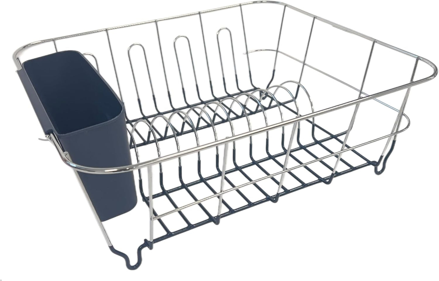 Dish Drying Rack & Cutlery Holder 2 Piece Set - Compact Sink-Fitting Dish Drainer with Rubberized Undercoating, Space-Saving Kitchen Organizer for Plates, Cups, Bowls & Utensils in Sink, Silver