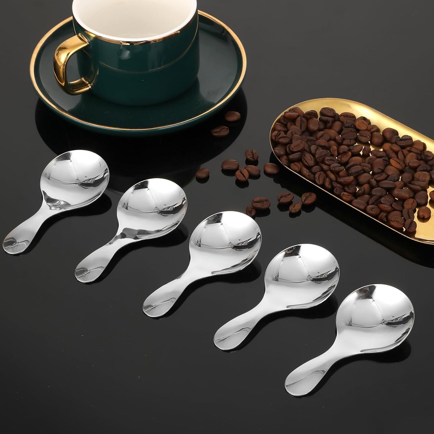 5 PCS Short Handle Spoons Gold Mini Scoops Stainless Spoons for Canisters Small Coffee Scoops Candy Scoops for Condiments Tea Desserts Coffee