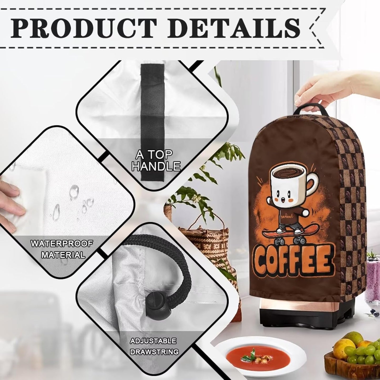 Coffee Pastry Blender Dust Cover with Drawstring Field Stand Mixer or Coffee Maker Cover Anti Fingerprint Polyester Appliance for Home Kitchen Decor