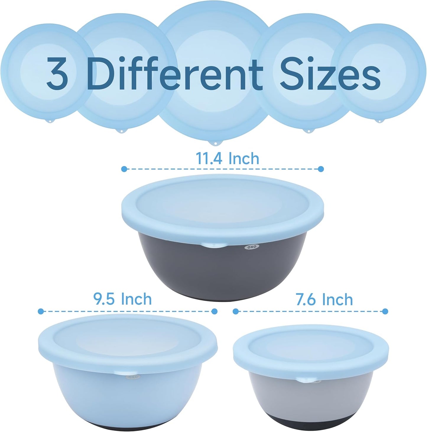 3 Pack Silicone Replacement Lids for OXO 1.5-Quart, 3-Quart & 5-Quart Good Grips Stainless-Steel Mixing Bowls, See-Through Silicone Lids, Dishwasher & Microwave Safe (Bowls Are Not Included)