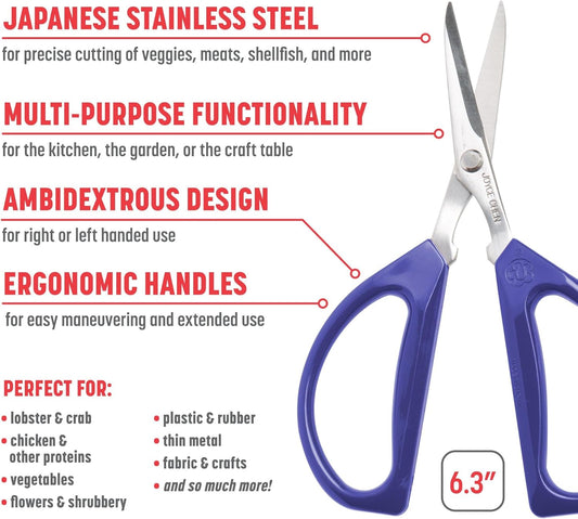 Joyce Chen Original Unlimited Kitchen Scissors All Purpose Kitchen Shears With Comfortable Handles, Red