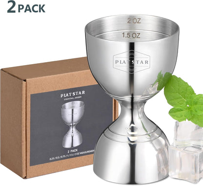 Stainless Steel Cocktail Jigger 2 Pack, Commercial Bar Tool for Restaurant, Bar, Pub & Catering, Bulk 1oz 2oz Double Sided Bell Jigger with Measurements, Professional Bartender Measuring Cup