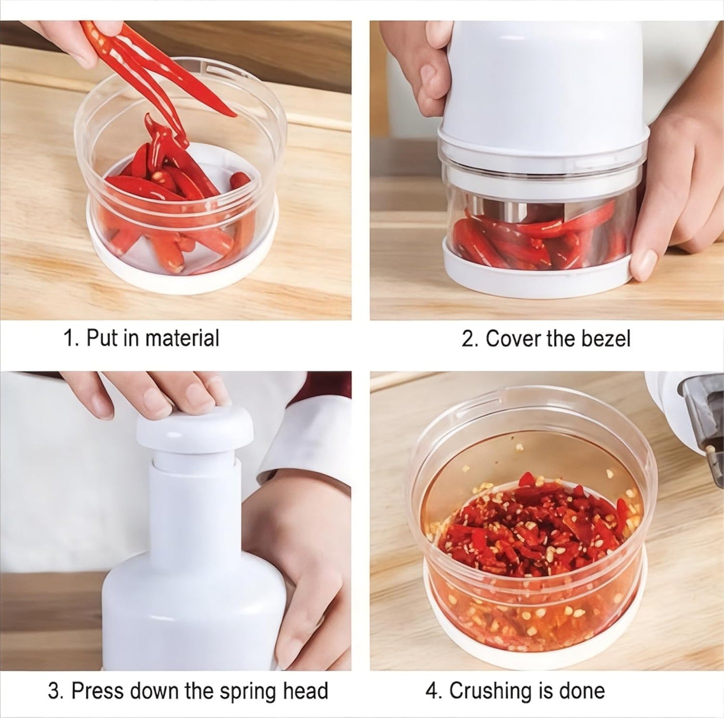 Manual Vegetable & Food Chopper – Handheld Onion, Garlic, Nut & Veggie Cutter, Easy Push-Press, Dishwasher Safe, White