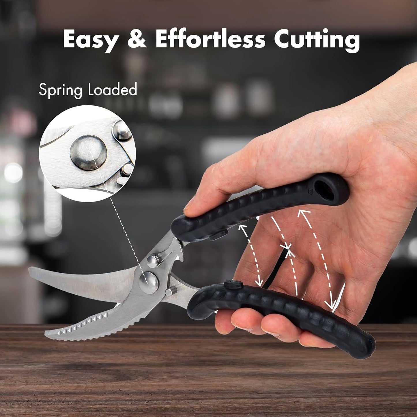 Poultry Shears, Heavy Duty Kitchen Shears With Anti-Slip Handle & Safety Lock, Poultry Scissors for Meat, Chicken, Bone,Turkey, Fish, Spring Loaded, Dishwasher Safe