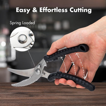 Poultry Shears, Heavy Duty Kitchen Shears With Anti-Slip Handle & Safety Lock, Poultry Scissors for Meat, Chicken, Bone,Turkey, Fish, Spring Loaded, Dishwasher Safe