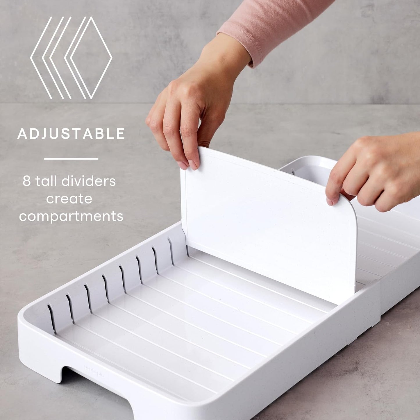YouCopia StoraLid Food Container Lid Organizer for Kitchen Cabinet Storage with 5 Adjustable Dividers, 10.5''D × 13.4''W × 3.3''H, Large Classic Edition, White
