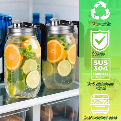 Mason Jar Pour Spout Lid Stainless Steel with Handle, Wide Mouth Pour Spout Flip Cap Lids for Mason Jars, Anticracking Leak Proof Seal Cover Airtight for Drinking Salad Dressing & Food Storing(2PCS)