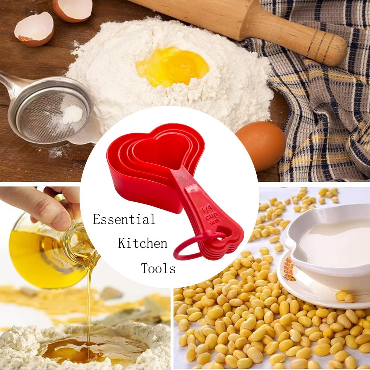 Measuring Spoons Set Heart Shaped Measuring Cups for Multi-purpose Liquid and Dry Home Essentials Cooking and Baking(4Pcs)