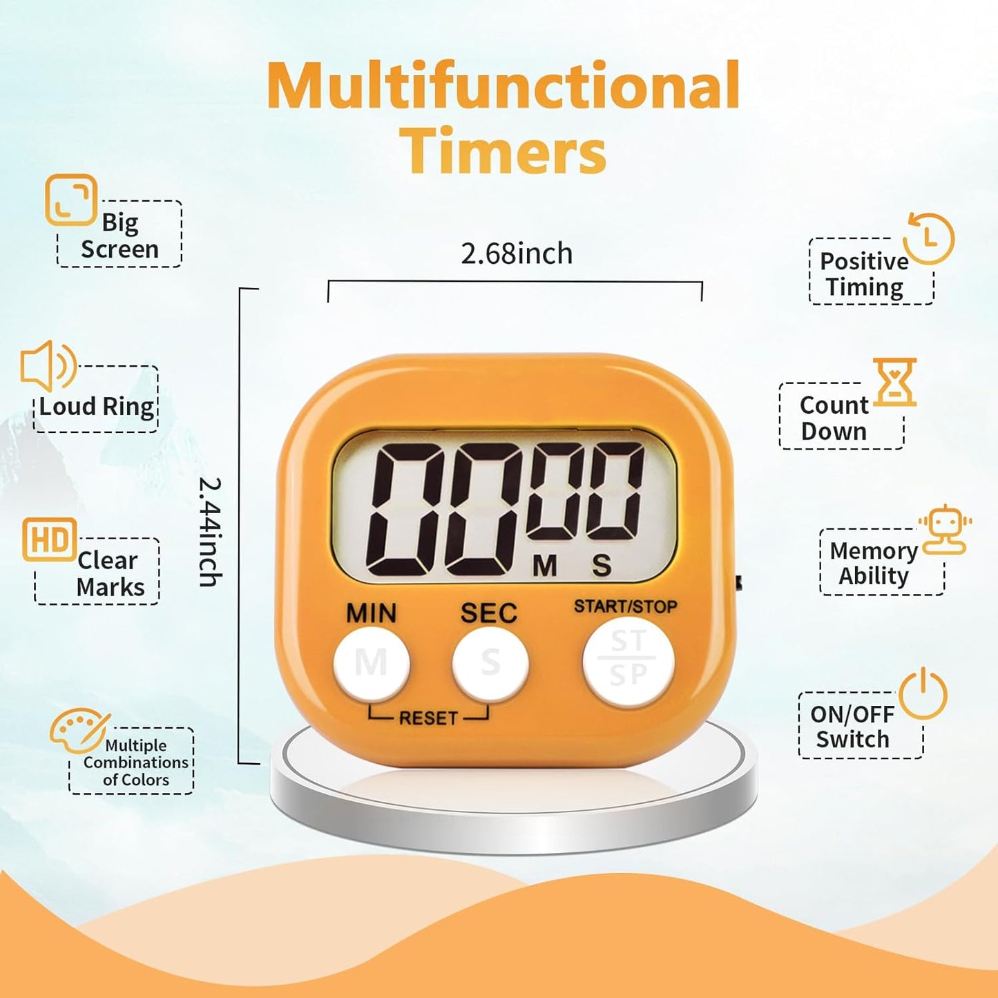4 Pack Digital Kitchen Timer Magnetic Digital Timer with Big Display Loud Ring Cooking Timers for Cooking, Game, Gym, Break Time, Classroom(4, Pink, Green, Orange, White)