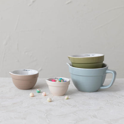 Creative Co-Op Stoneware Batter Bowl Measuring Cups, Set of 4 Sizes, Multicolor