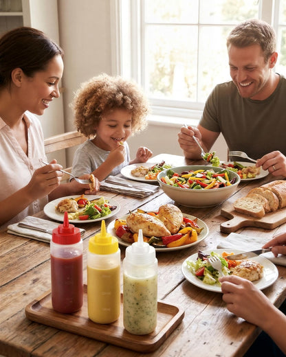 Multicolor Food-Grade Squeeze Bottles Set-Condiment Dispensers for Kitchen, BBQ, Sauces, Dressings, & Meal Prep (32oz)
