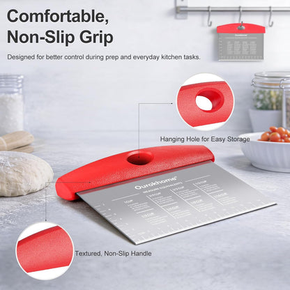Ourokhome 2 Pack Bench Scraper Dough Cutter, Stainless Steel Dough Scraper with Laser-Etched Scale, Conversion Chart, Non-Slip Handle, Dishwasher Safe for Bread & Pastry, Black