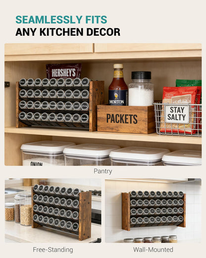 NESAPTO Spice Rack Organizer for Cabinet, Wood 4-Tier Vertical Seasoning Organizer, Wall Mount or Countertop Spice Shelf, Holds 28 Jars (No Jars Included), 14" W x 9.4" H