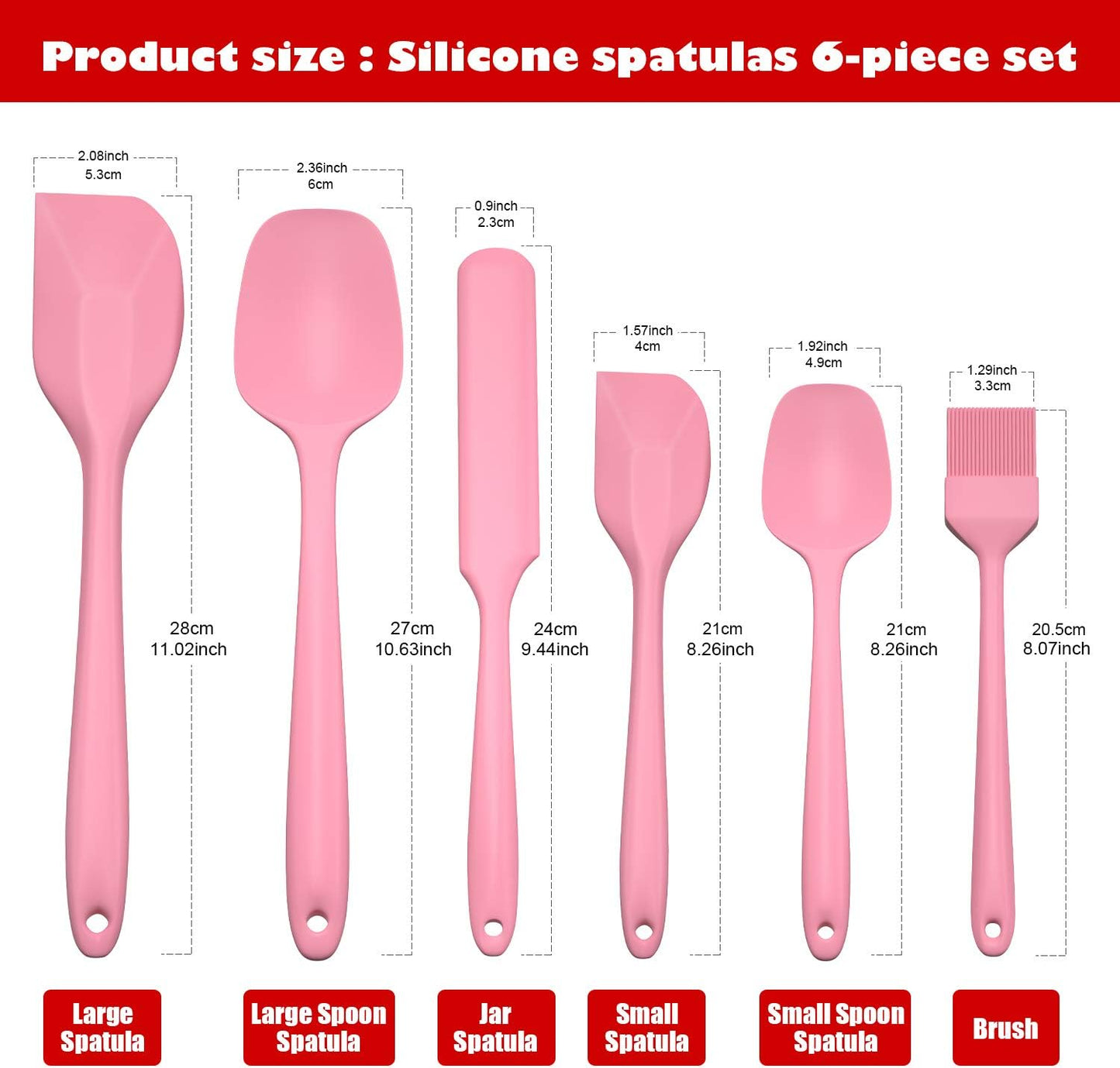 Heat Resistant Silicone Spatulas Set 6pcs, Seamless Design Non-Stick Mixing Spatulas with Stainless Steel Core, Premium BPA-Free Rubber Spatula Baking Cooking Utensile for Home Kitchen BBQ (white)