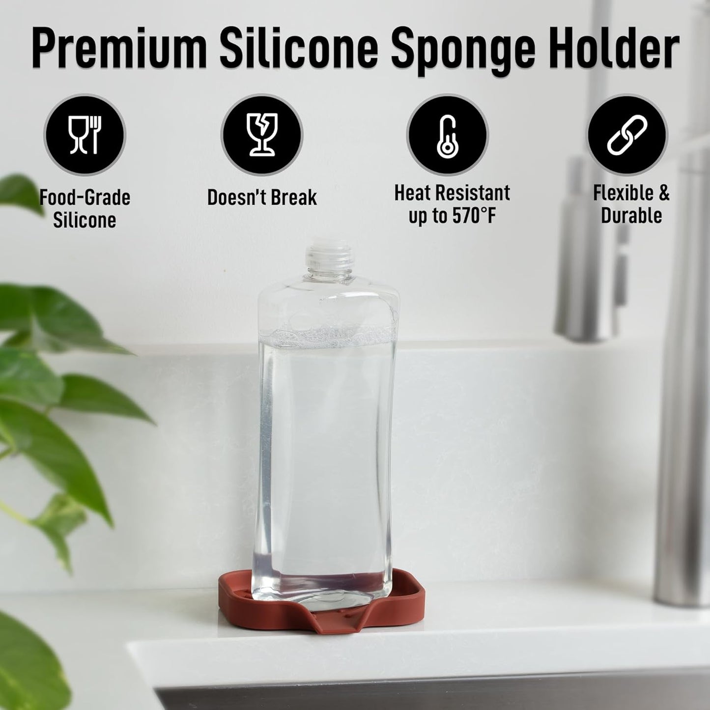 Zulay Kitchen (9x3.5in Sponge Holder for Kitchen Sink - Flexible Heavy-duty Multipurpose Sink Caddy - Counter Organizer for Kitchen, Bathroom, Makeup, Trinkets & More! (Grey)